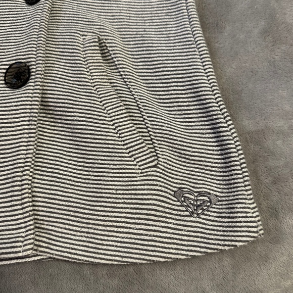 Roxy Striped Button Up Sweater Jacket Women's XS Gray Grey Y2K Cozy Fall Preppy - Picture 5 of 8